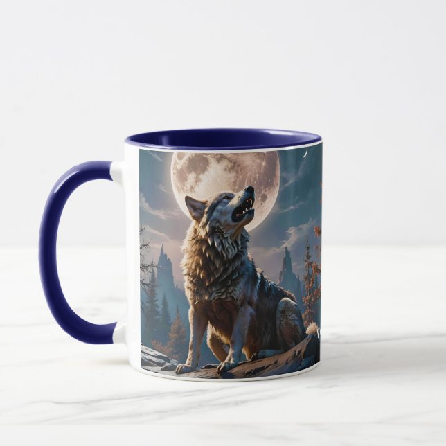 Mug Fantasy Mignonne Loup hurlant vers la lune (Gauche)