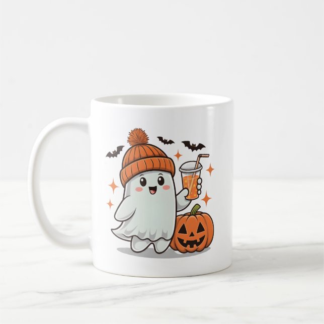 Mug Fantôme, chauves-souris, Citrouille Et Boire, Joli (Gauche)