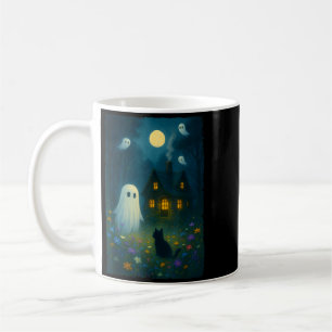 Mug Fantôme Floral Vintage Chat Noir Halloween Fantôme