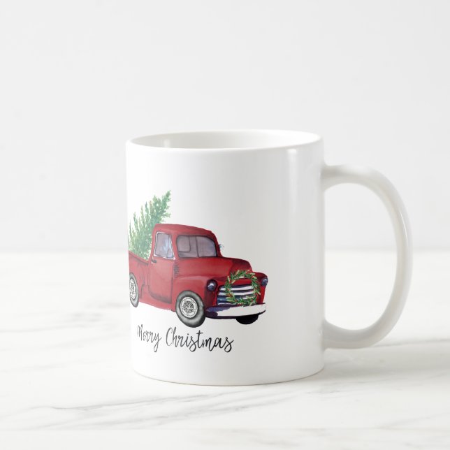Mug Farmhouse Christmas watercolor red truck (Droite)