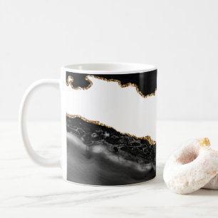 Mug Fausse Agate Marbrée Pierre Noire Luxueuse Or