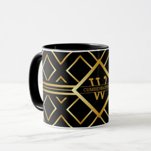 Mug FAUX motif géométrique doré avec monogramme sur fo
