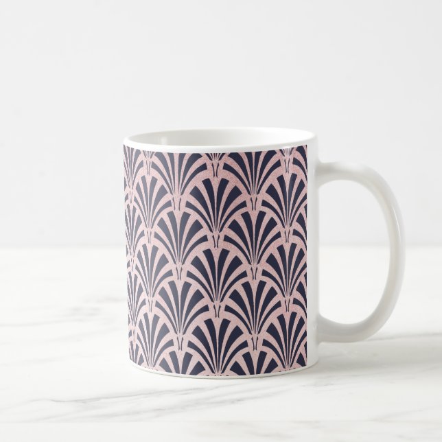 Mug Faux Rose Gold Art déco Motif sur Midnight Blue (Droite)