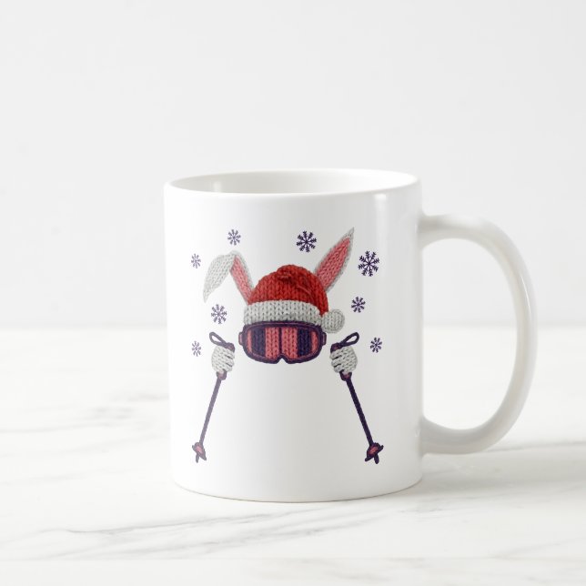 Mug Faux yarn skiing rabbit with Santa hat winter humo (Droite)