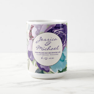 Mug Faveur de mariage florale aquarelle bleue violette