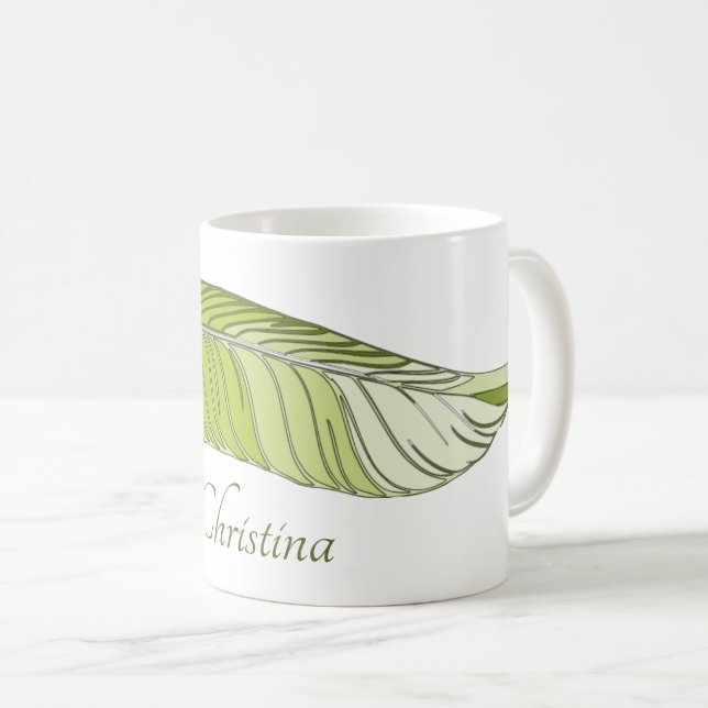Mug - Feather and Name in Greens (Front Right)