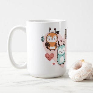 Mug features a cute illustration.