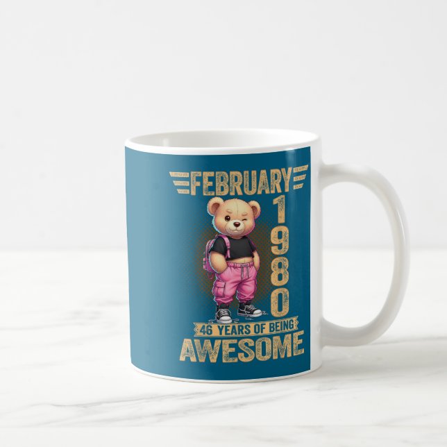 Mug February 1980 46th Birthday 46 Year Teddy Bear Bei (Droite)