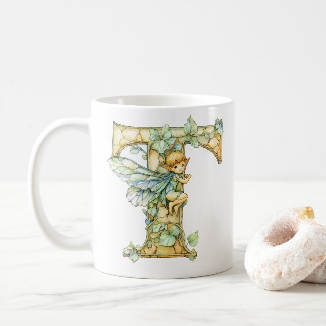 Mug Fée Arc-en-Ciel Initial 'T' (Avec donut)