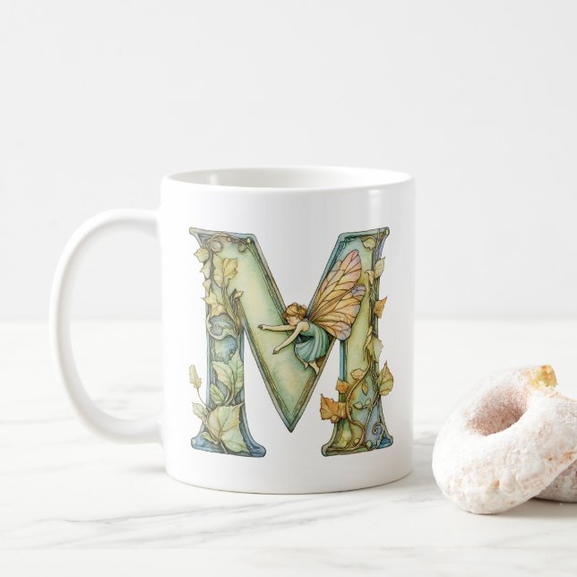 Mug Fée Arc-en-Ciel Initiale 'M' (Avec donut)