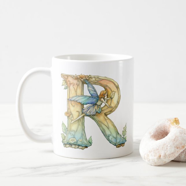 Mug Fée Arc-en-Ciel Initiale 'R' (Avec donut)