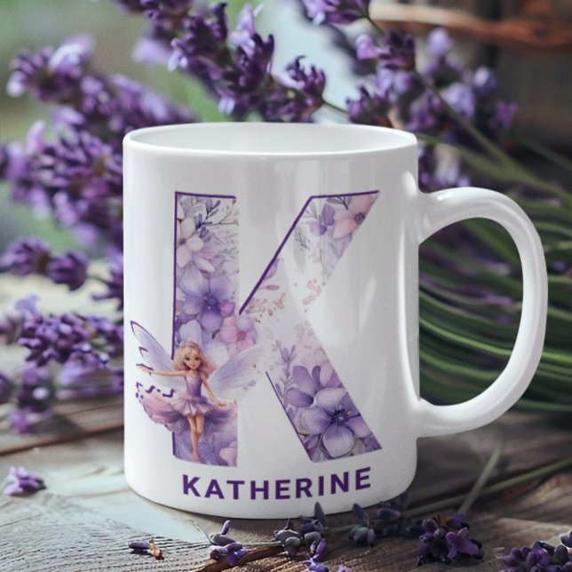 Mug Fée Lilac personnalisée Monogramme K (Personalized Lilac Fairy Monogram K Coffee Mug)