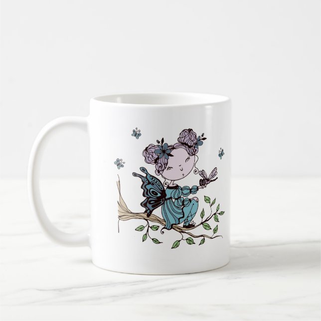 Mug Fée papillon sur une branche d'arbre (Gauche)