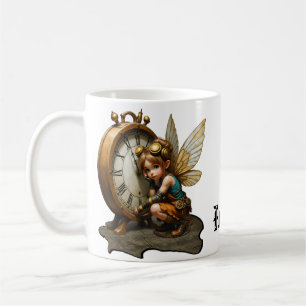Mug Fée Steampunk avec ailes d'or et horloge antique