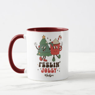 Mug Feelin' Jolly Fêtes de Noël Funny Retro Nom