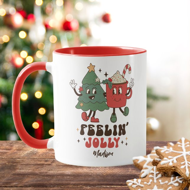 Mug Feelin' Jolly Fêtes de Noël Funny Retro Nom (Créateur téléchargé)