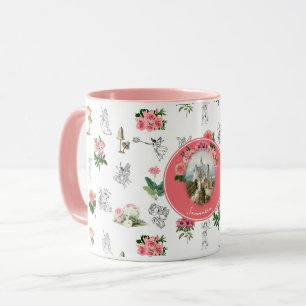Mug Fées Rose Floral Champignons Fée Château Monogramm