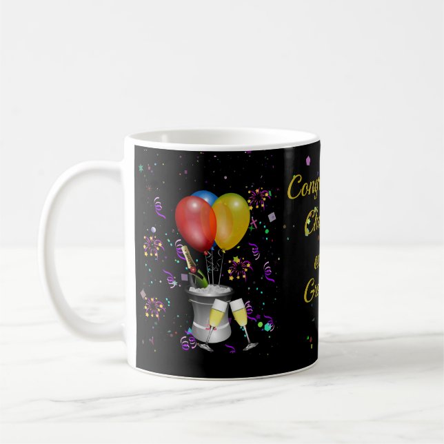 Mug Félicitations aux diplômés Fête Noir (Gauche)