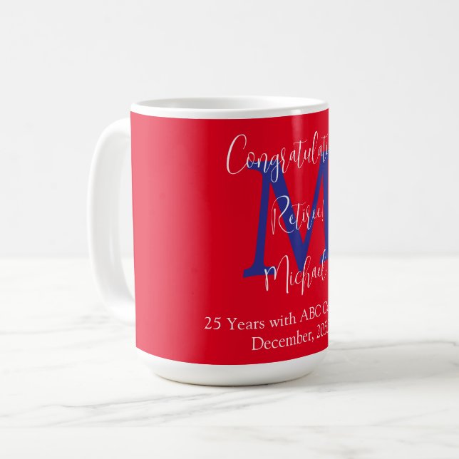 Mug Félicitations pour la retraite, Monogramme, Nom Ro (Devant gauche)