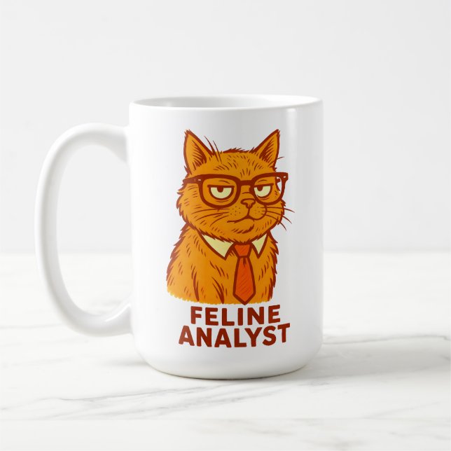 Mug Feline Analyst – Funny Retro Cat  Gift Cup  (Gauche)