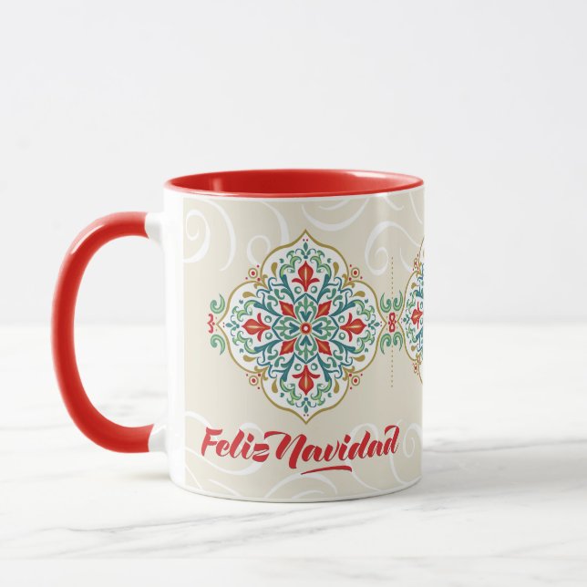 Mug Feliz Navidad Espagnol Mexique Carreaux Rouge Noël (Gauche)