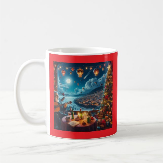 Mug Feliz Navidad Joueur guitare festive Ville côtière (Gauche)
