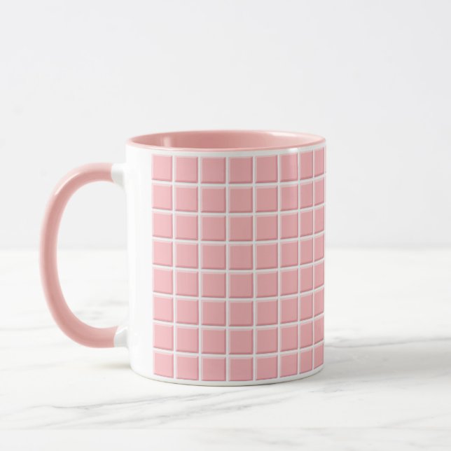 Mug Feminine Pastel Rose Blanc Faux Carreaux Carrés Im (Gauche)