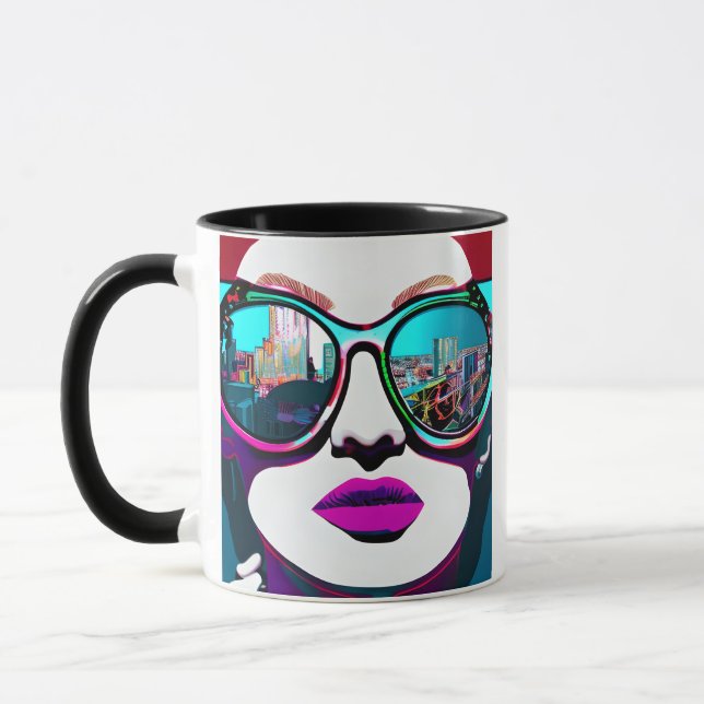 Mug Femme Abstraite dans les lunettes de soleil Ville  (Gauche)