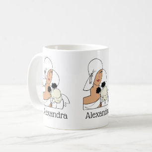 Mug Femme Art Déco Vintage avec Fleurs Portant un Chap
