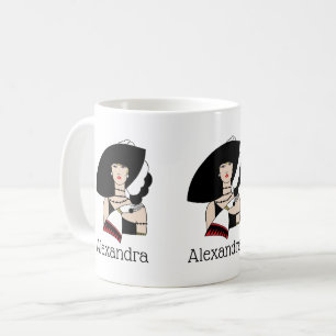Mug Femme Art Déco Vintage portant un chapeau des gant