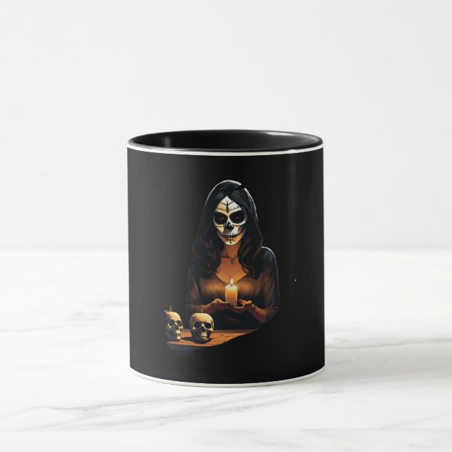 Mug Femme avec masque crânien décoré d'Halloween (Centre)