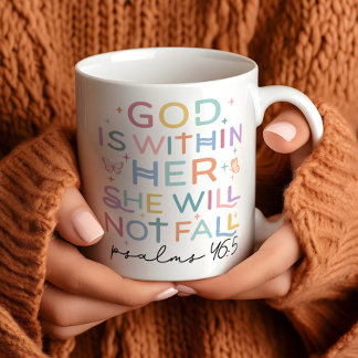 Mug Femme chrétienne "Dieu est dans elle" Psaumes 46:5