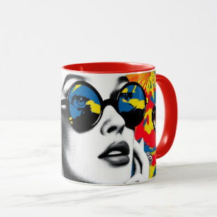 Mug Femme d'art pop avec lunettes de soleil