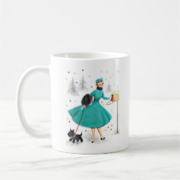 Mug Femme de Noël rétro vintage avec Scotty Dog