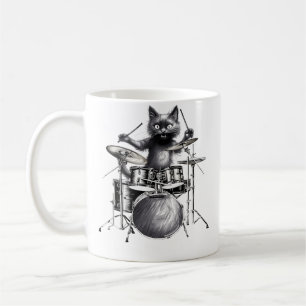 Mug Femme Drummer drôle Chat Noir Jouant du Tambour Ki
