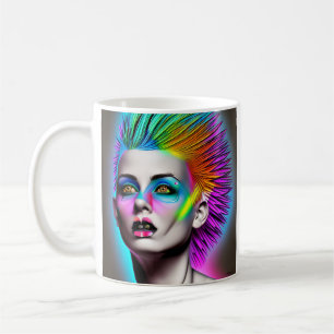 Mug Femme dystopique en Mohawk arc-en-ciel Abstrait mo