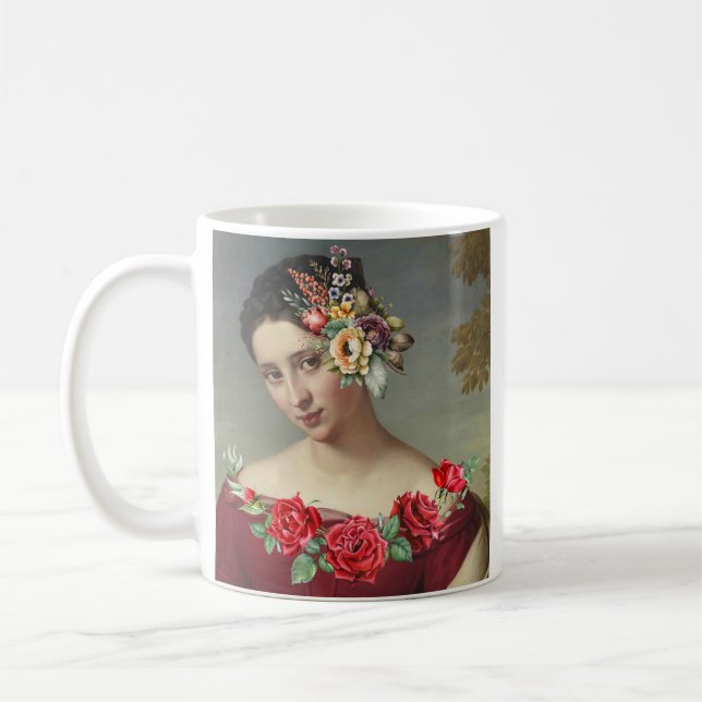 Mug Femme en rouge avec fleurs et Citation. (Gauche)