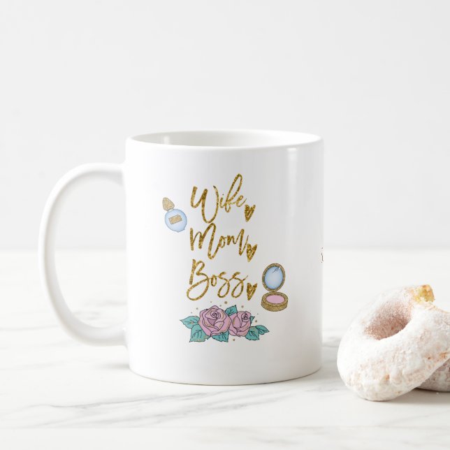 Mug Femme Maman Boss Gold Typographie / Nom (Avec donut)
