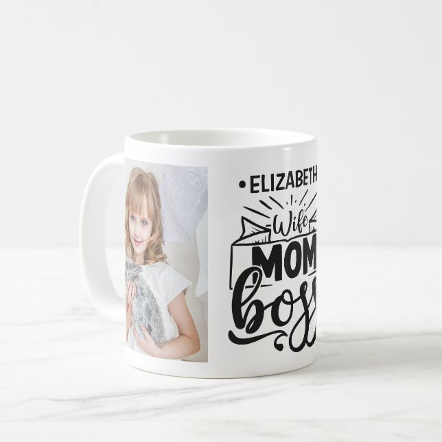 Mug Femme mère patron personnalisé nom 2 photo (Devant gauche)