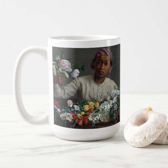 Mug Femme noire avec des pivoines | Fré dé ric Bazil (Avec donut)