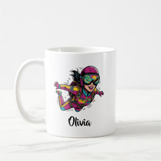 Mug Femme Pop Art en parachutisme libre Vibrant Rétro