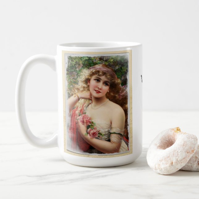 Mug Femme victorienne avec des roses roses (Avec donut)