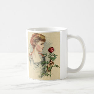 Mug Femme victorienne vintage rose rouge fleur florale
