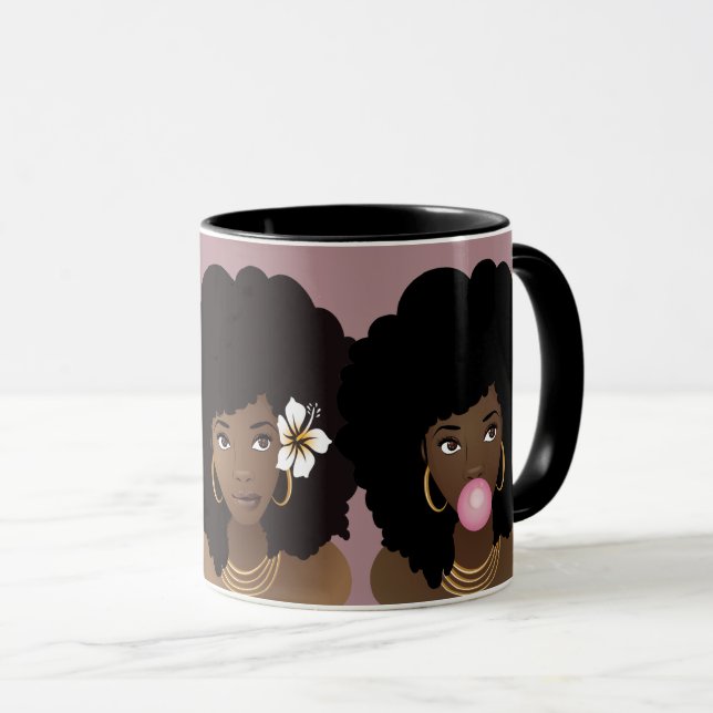 Mug Femmes noires amis, agacé, Fleur, Bubblegum (Devant droit)