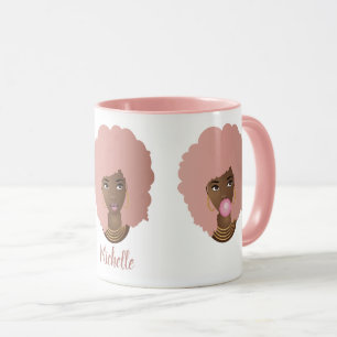 Mug Femmes noires avec Afro rose, Bubblegum & Flower F