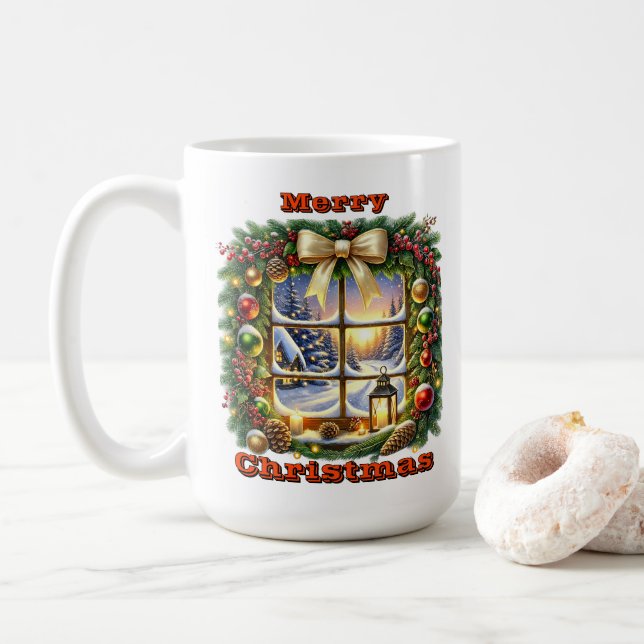 Mug Fenêtre de Noël cosy (Avec donut)