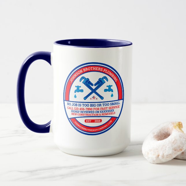 Mug Fenêtre Entreprise de l'entrepreneur en plomberie  (Avec donut)