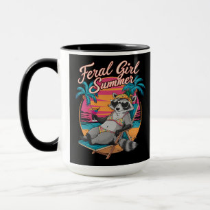 Mug Feral Girl Summer Beach Funny Raccoon