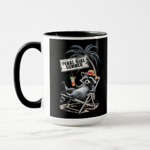 Mug Feral Girl Summer Beach Funny Raccoon