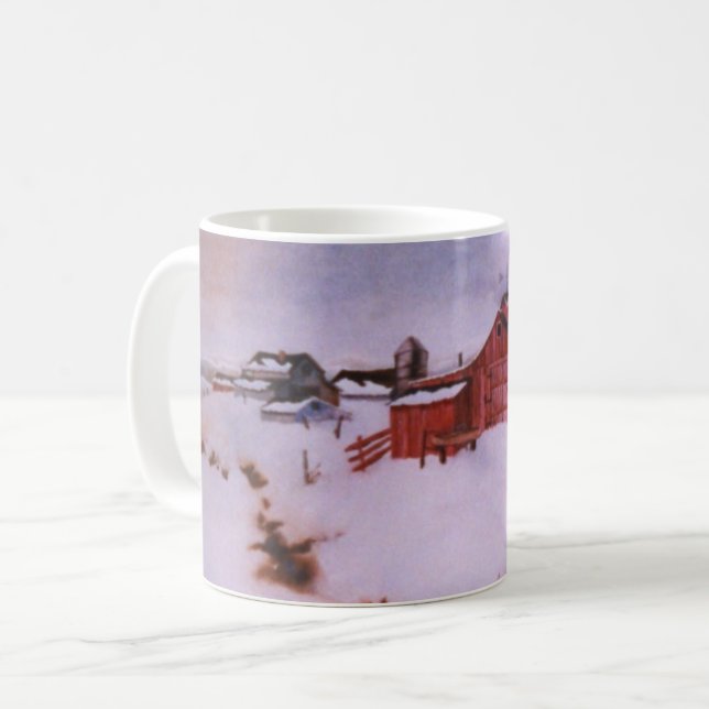 Mug Ferme couverte de neige d'hiver grande grange roug (Devant gauche)